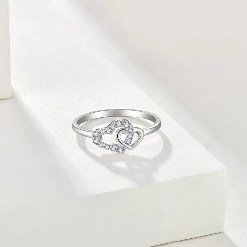 10K White Gold Circular Shaped Moissanite Personalized Engraving & Couple Engagement Ring-3