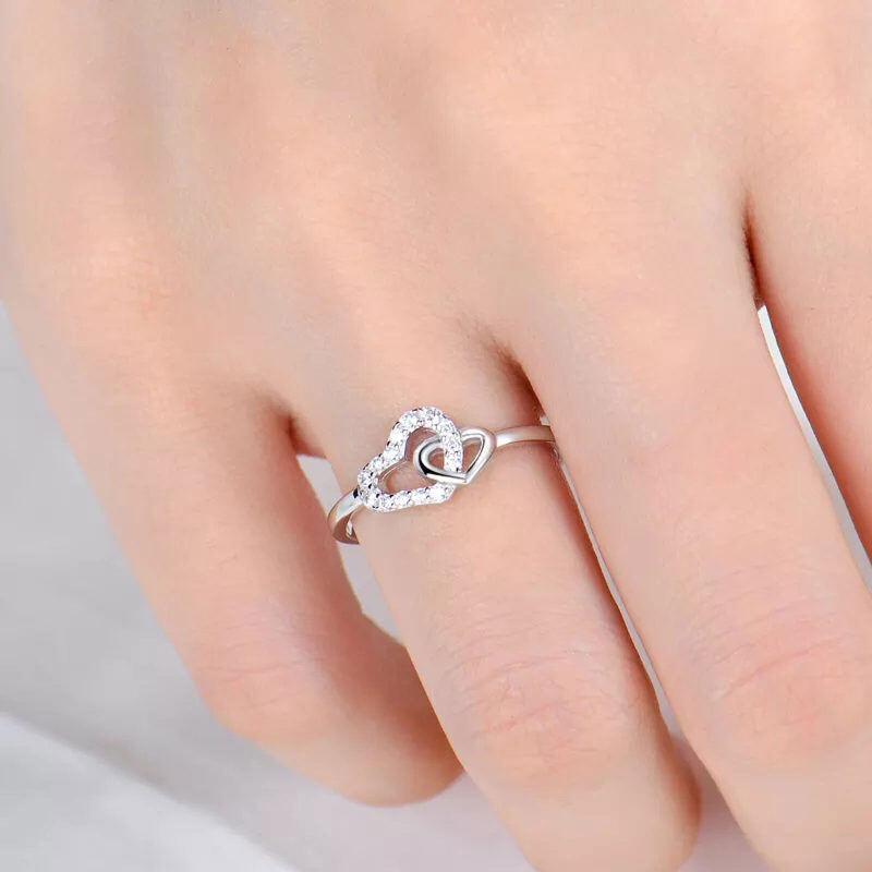 10K White Gold Circular Shaped Moissanite Personalized Engraving & Couple Engagement Ring-4
