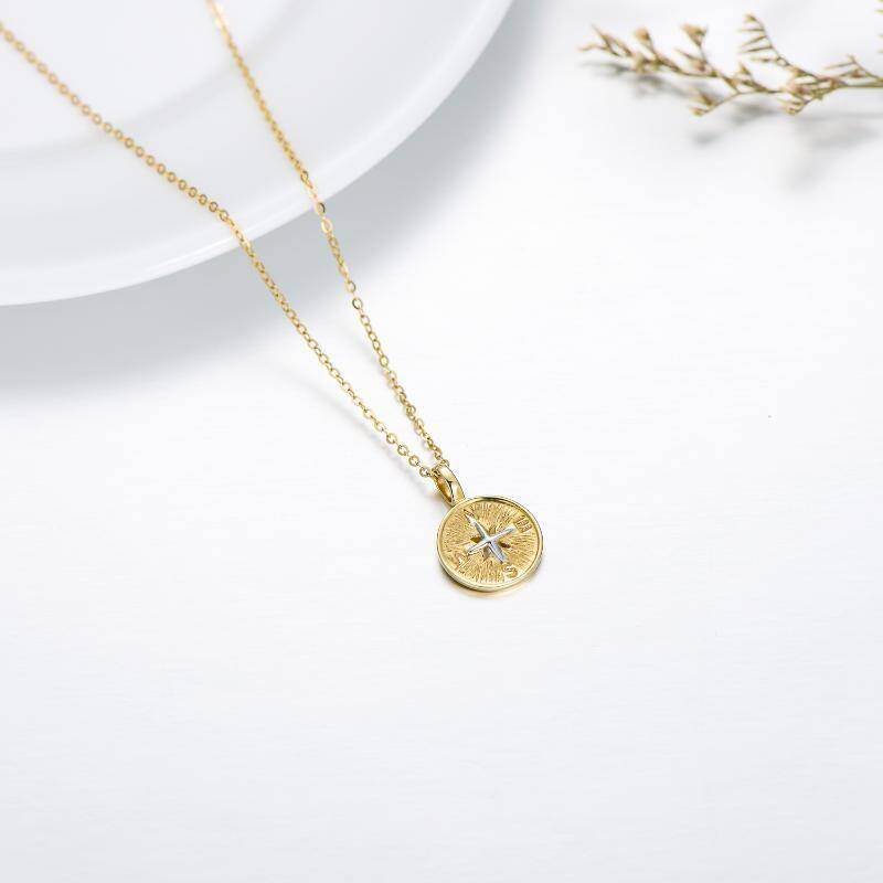 Collar con colgante de brújula de platino con baño de oro blanco-4