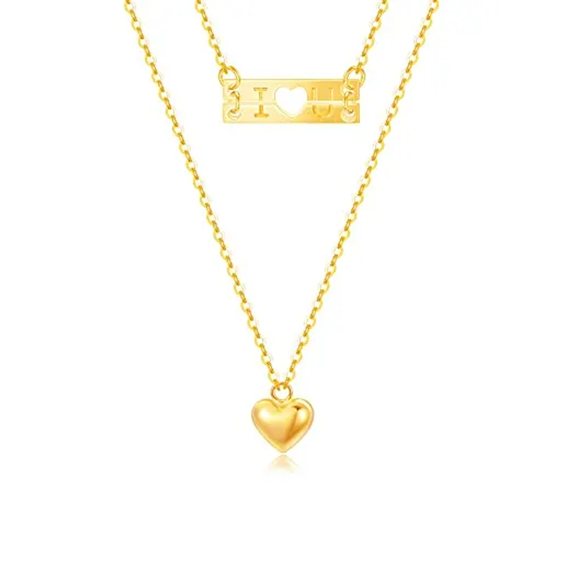 Collar de oro de 14 quilates con diseño de pareja y corazón para mujer-3