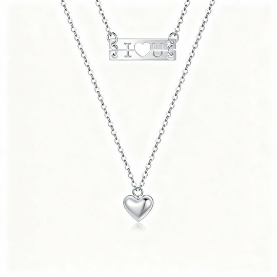Collar de oro blanco de 10 quilates con forma de pareja y corazón, con palabras grabadas