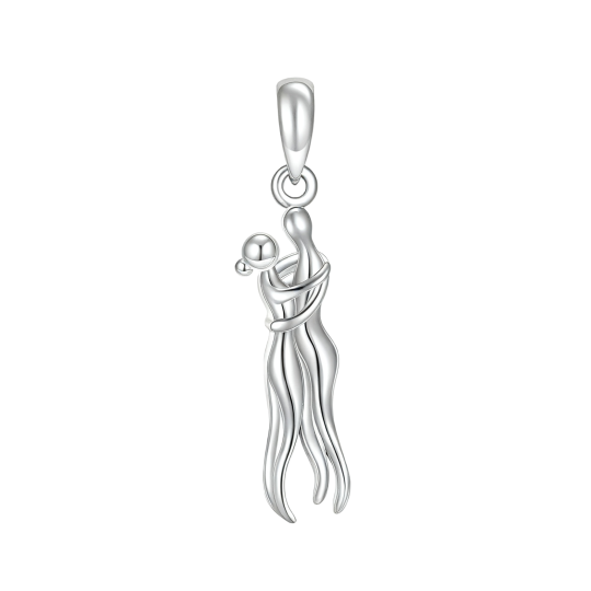 10K White Gold Couple & Hug Pendant Necklace