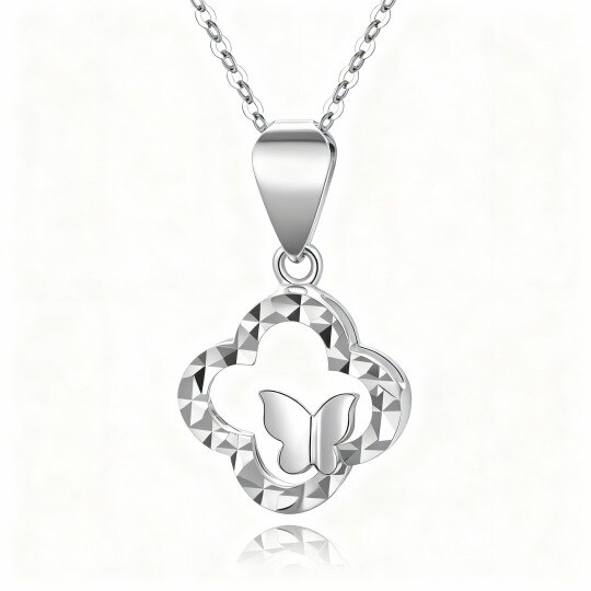 Collar con colgante de pareja en oro blanco de 10 quilates