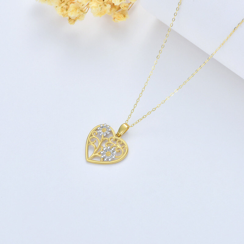 Collar con colgante de flor para pareja en oro blanco y oro amarillo de 10 quilates para mujer.-3