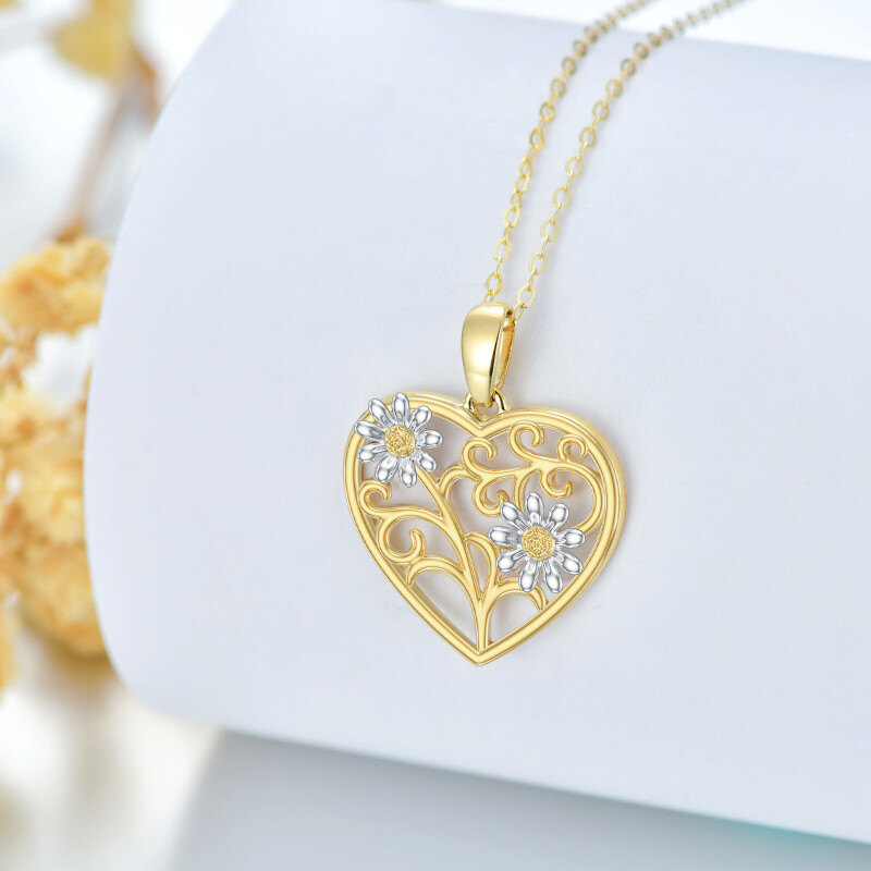 Collar con colgante de flor para pareja en oro blanco y oro amarillo de 10 quilates para mujer.-4