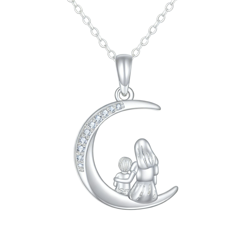 Collar de luna creciente en oro blanco de 18K con colgante de circonia cúbica-1