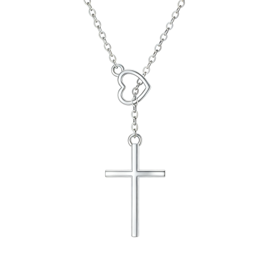 Collier en or blanc 10 carats avec croix ajustable en forme de Y