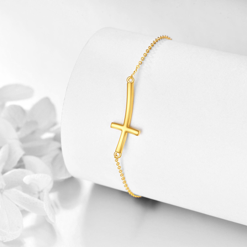 Pulsera con dije de cruz de oro de 10 quilates-3