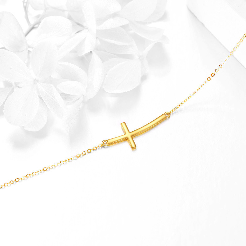 Pulsera con dije de cruz de oro de 10 quilates-4