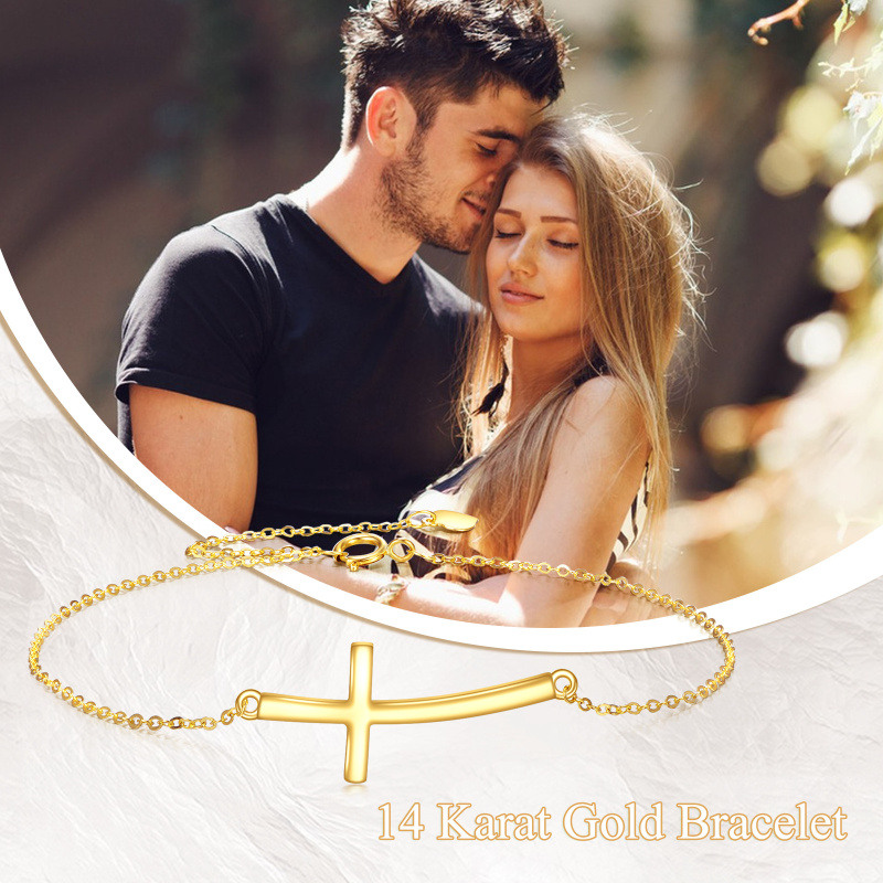 Pulsera con dije de cruz de oro de 10 quilates-6