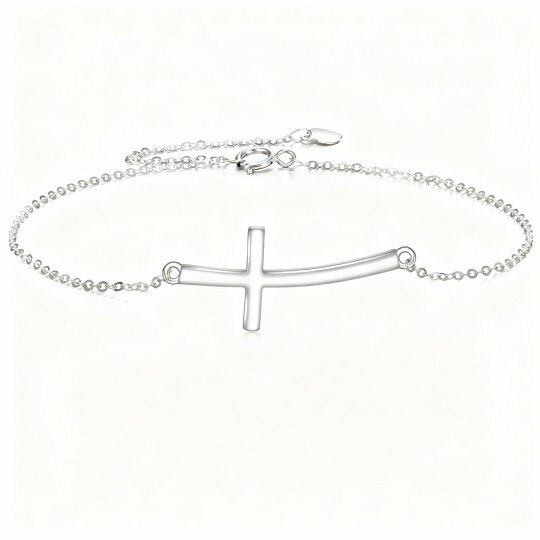 Pulsera con dije de cruz de oro blanco de 10 quilates