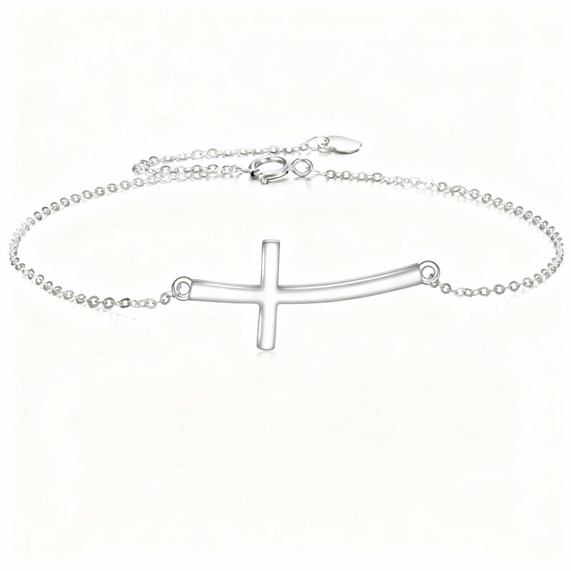 Pulsera con dije de cruz de oro blanco de 14 quilates-1