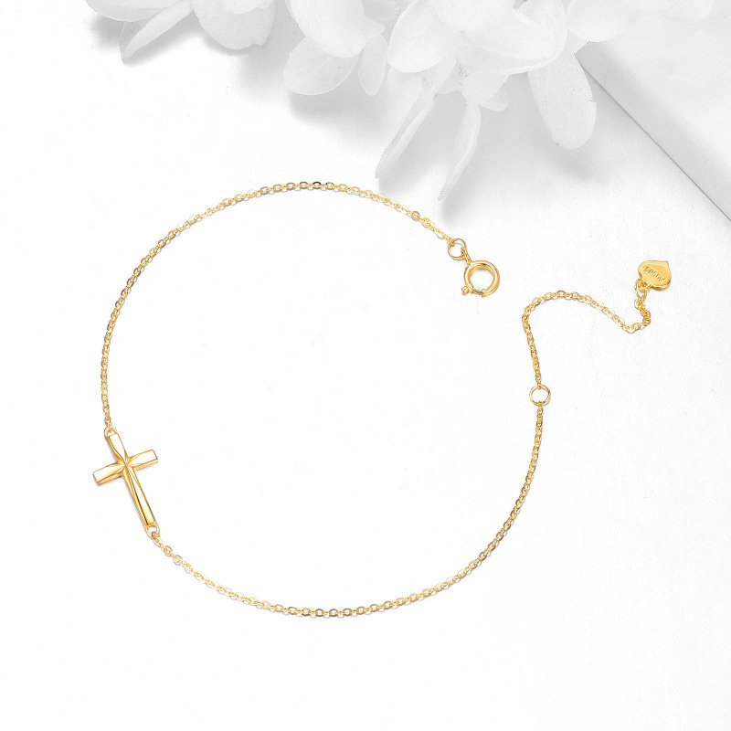 Pulsera con dije de cruz de origami de oro de 14 quilates con corte de diamante-3