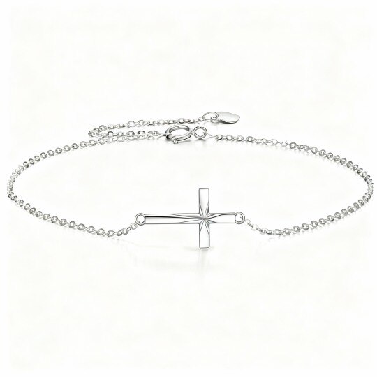 Pulsera con dije de cruz de oro blanco de 10 quilates