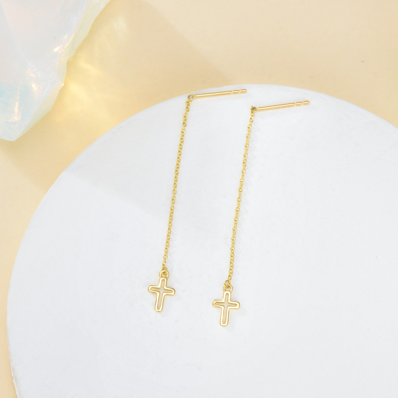 Ohrhänger mit Kreuzanhänger aus 14-karätigem Gold – das perfekte Geschenk für Damen, ob Party, Hochzeit, Date oder Geburtstag-3