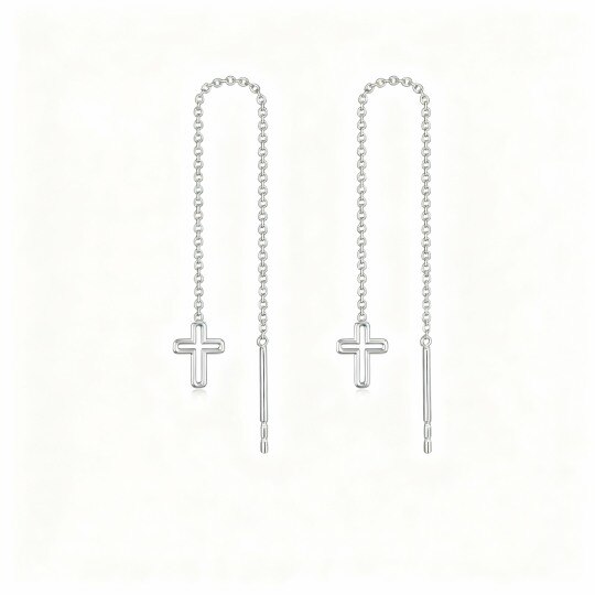 14K White Gold Cross Drop Earrings