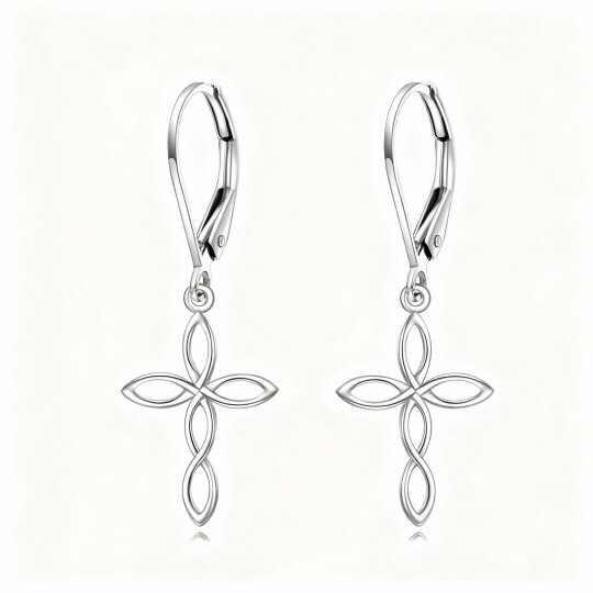 Boucles d'oreilles pendantes en forme de croix en or blanc 10 carats