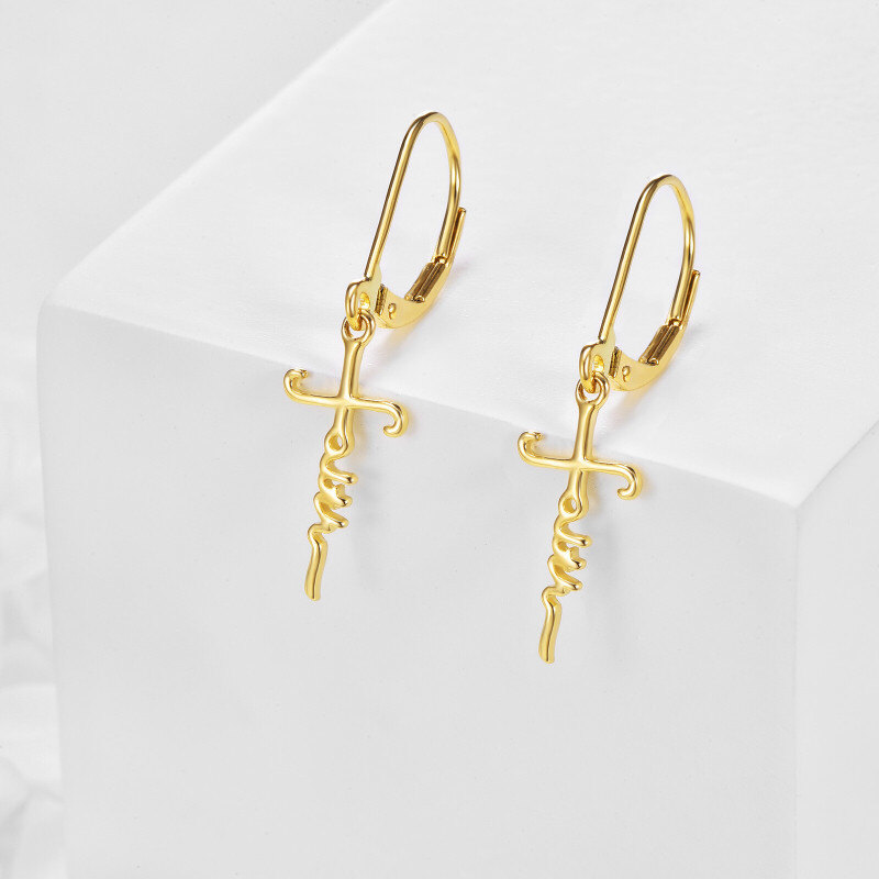 Pendientes colgantes de cruz de oro de 18 quilates-3