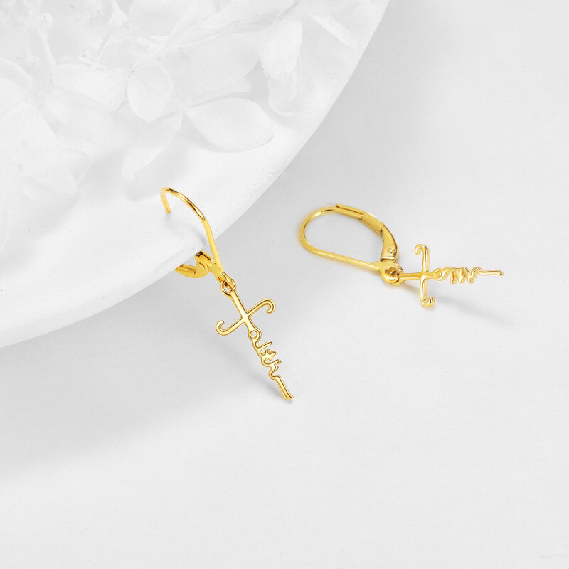 Pendientes colgantes de cruz de oro de 18 quilates-4