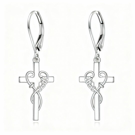 Boucles d'oreilles pendantes en forme de croix en or blanc 10 carats