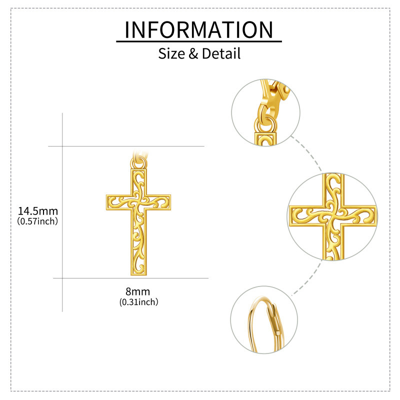 Pendientes colgantes de cruz de oro de 18 quilates-5