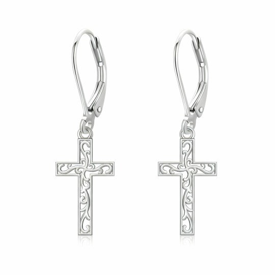 Boucles d'oreilles pendantes en forme de croix en or blanc 10 carats