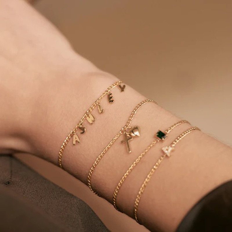 Pulsera con dije de cruz y corazón de oro de 14 quilates-2