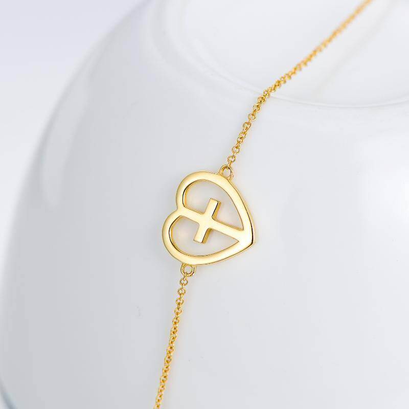 18K White Gold Cross & Heart Charm Bracelet-4