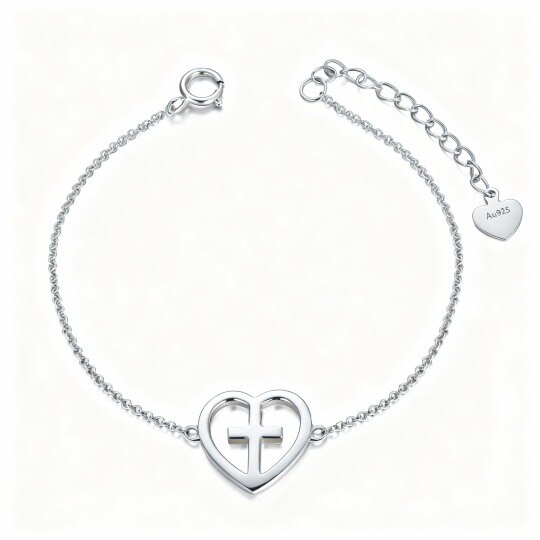 Bracciale con ciondolo a forma di croce e cuore in oro bianco 10K