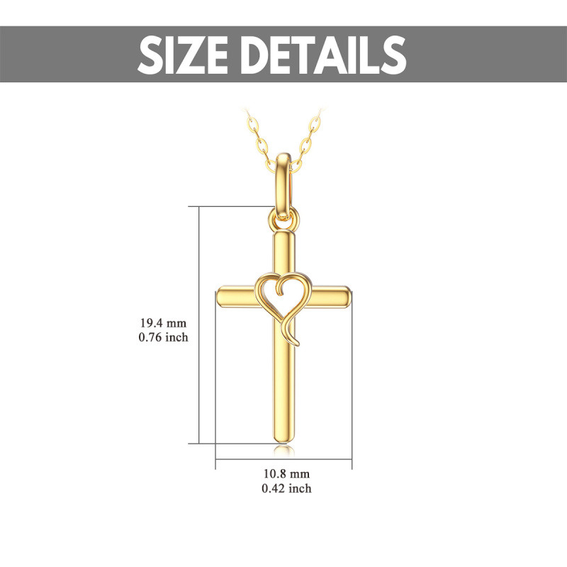 Collar con colgante de cruz y corazón de oro de 10 quilates-5