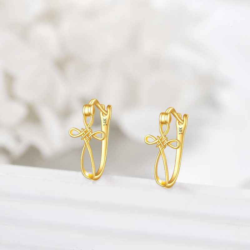 Pendientes de aro con cruz de oro de 18 quilates-4