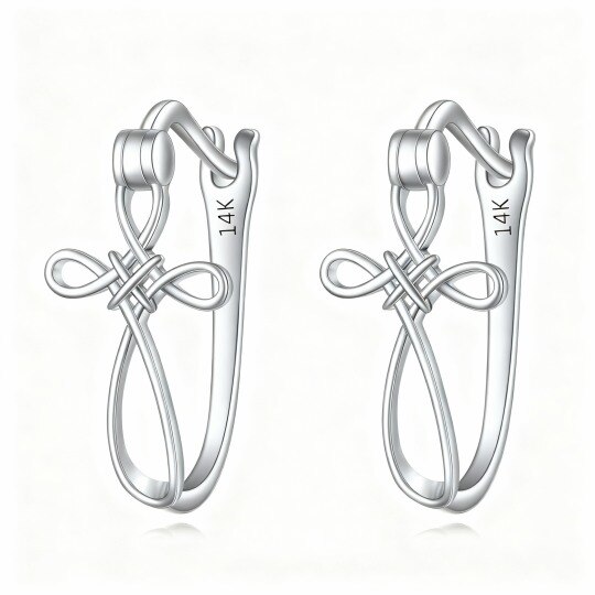 Boucles d'oreilles créoles en or blanc 10 carats avec croix