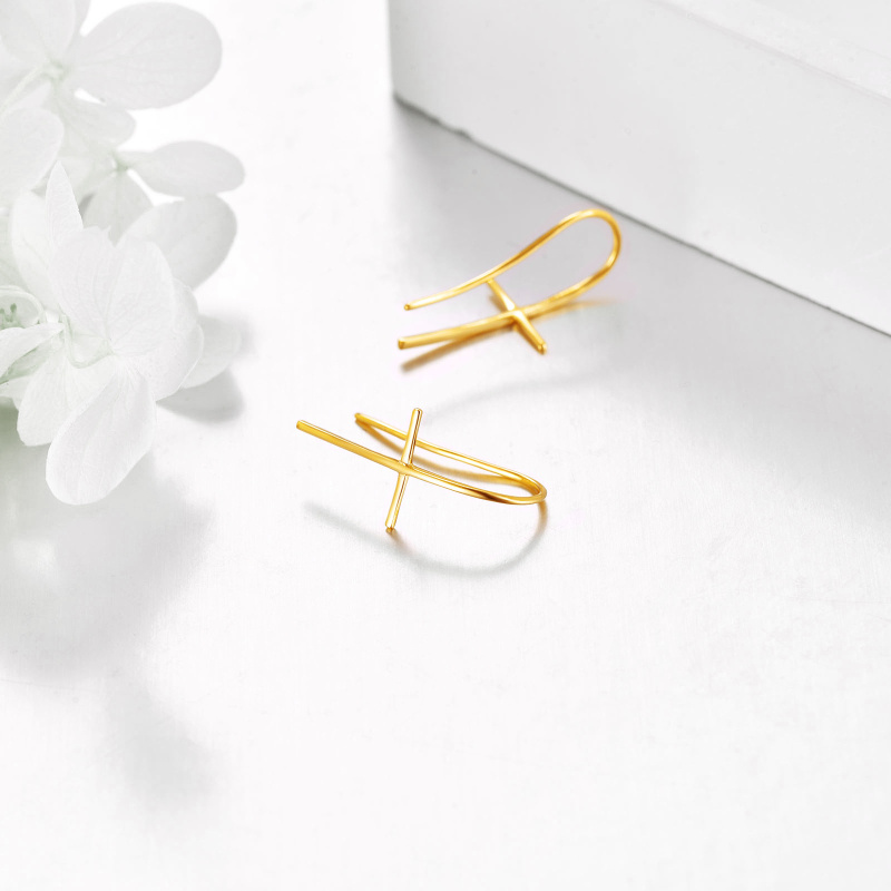 Pendientes de aro con cruz de oro rosa de 14 quilates-3