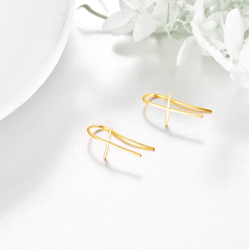 Pendientes de aro con cruz de oro rosa de 14 quilates-4