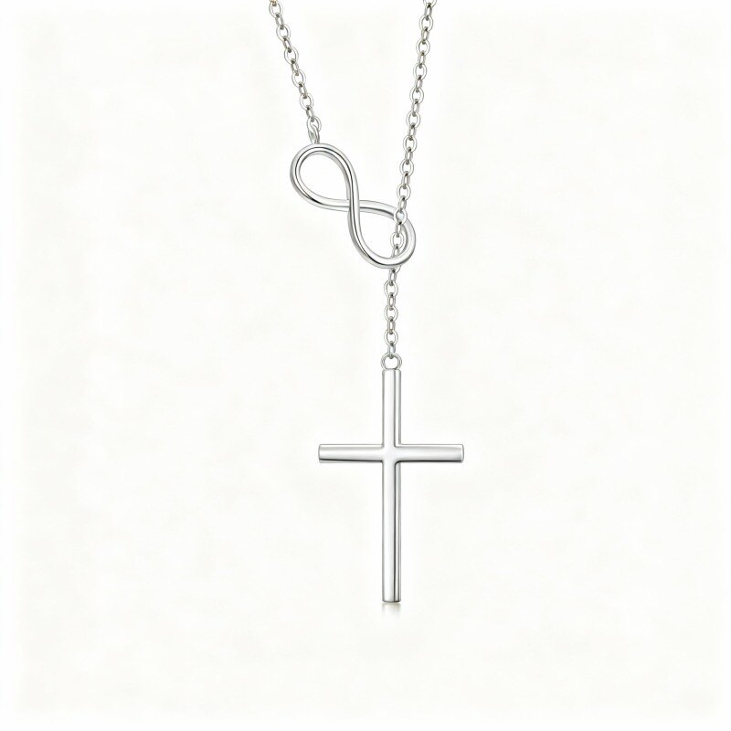 Halskette aus 18-karätigem Weißgold mit Kreuz- und Unendlichkeitssymbol-Anhänger-1