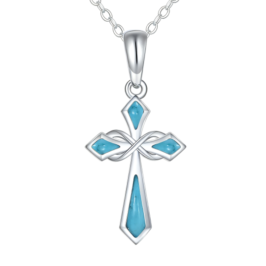 10K White Gold Cross & Infinity Symbol Pendant Necklace