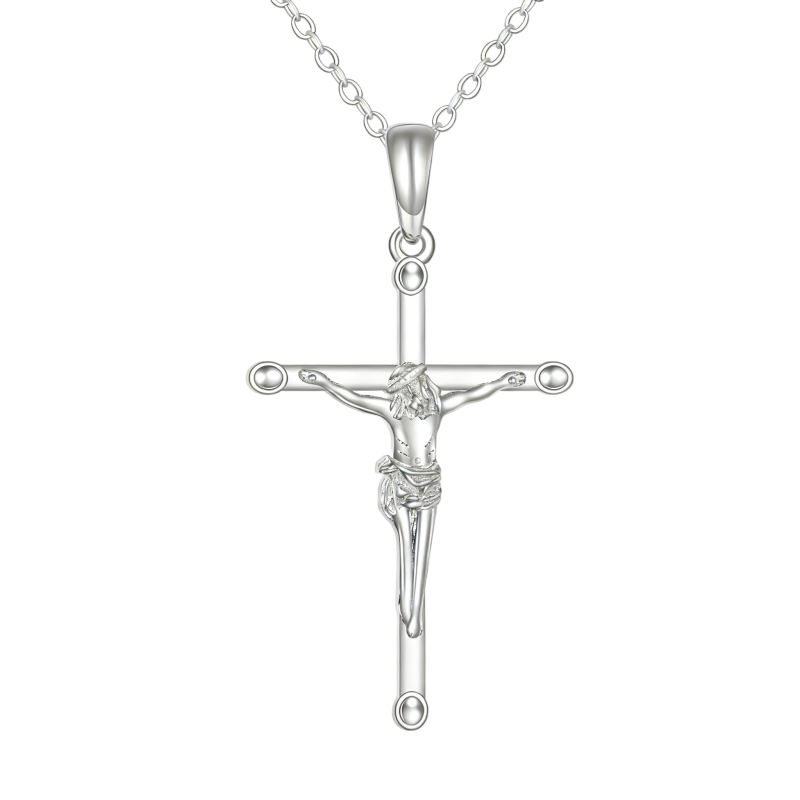 Halskette aus 10-karätigem Weißgold mit Kreuz- und Jesusanhänger-17
