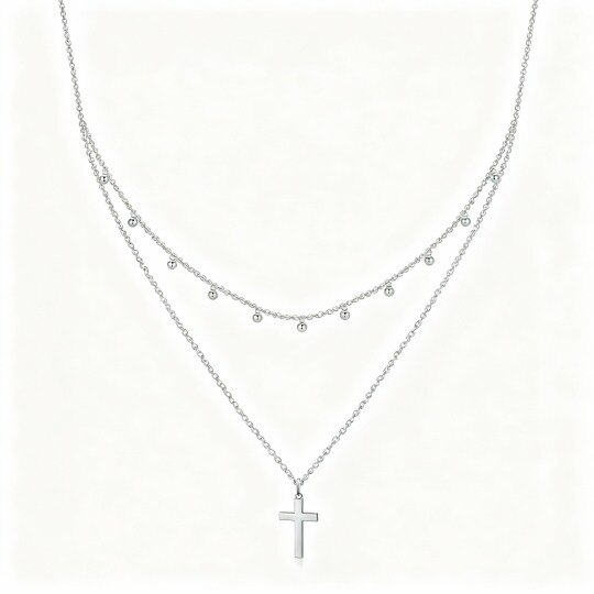 Collar cruzado de oro blanco de 10 quilates