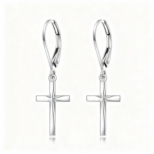 Boucles d'oreilles croix en or blanc 10 carats avec fermoir à levier