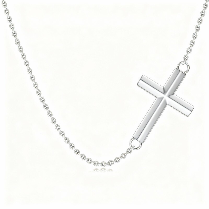Gargantilla de metal con cruz de oro blanco de 14 quilates-1