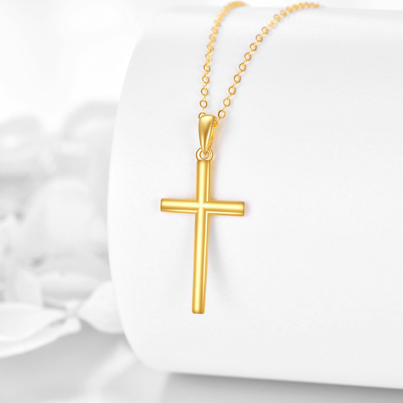 Collier pendentif croix en or rose 10 carats-3