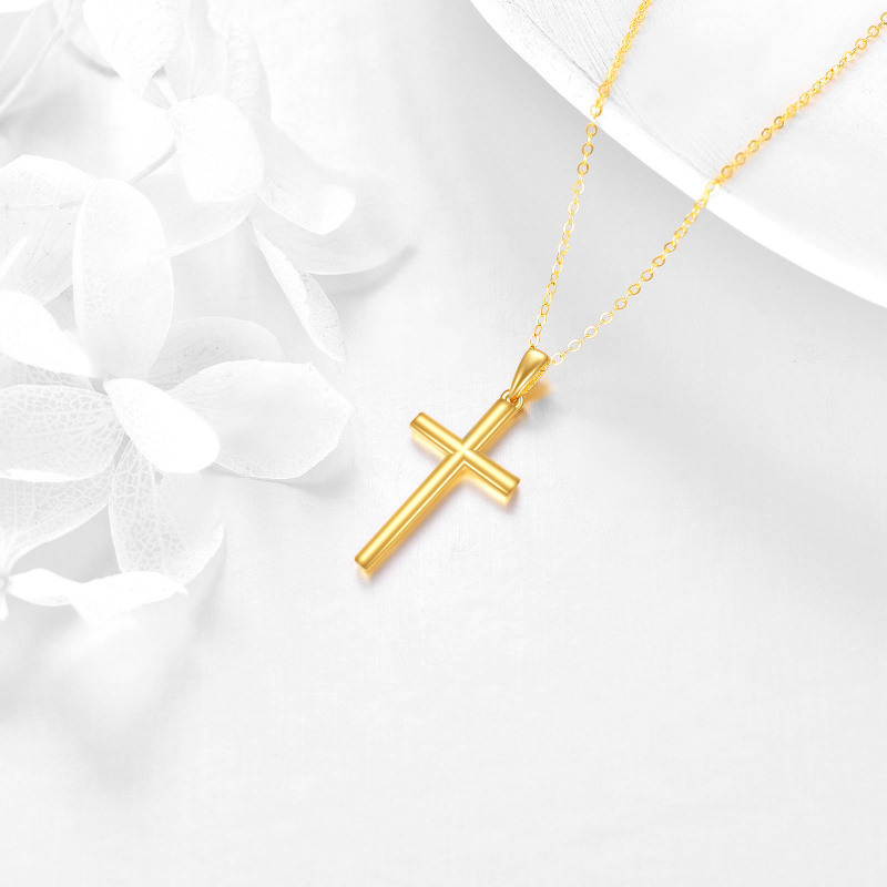 Collier pendentif croix en or rose 10 carats-4