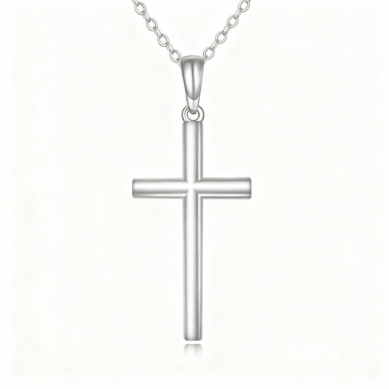 Collier pendentif croix en or blanc 10 carats-1