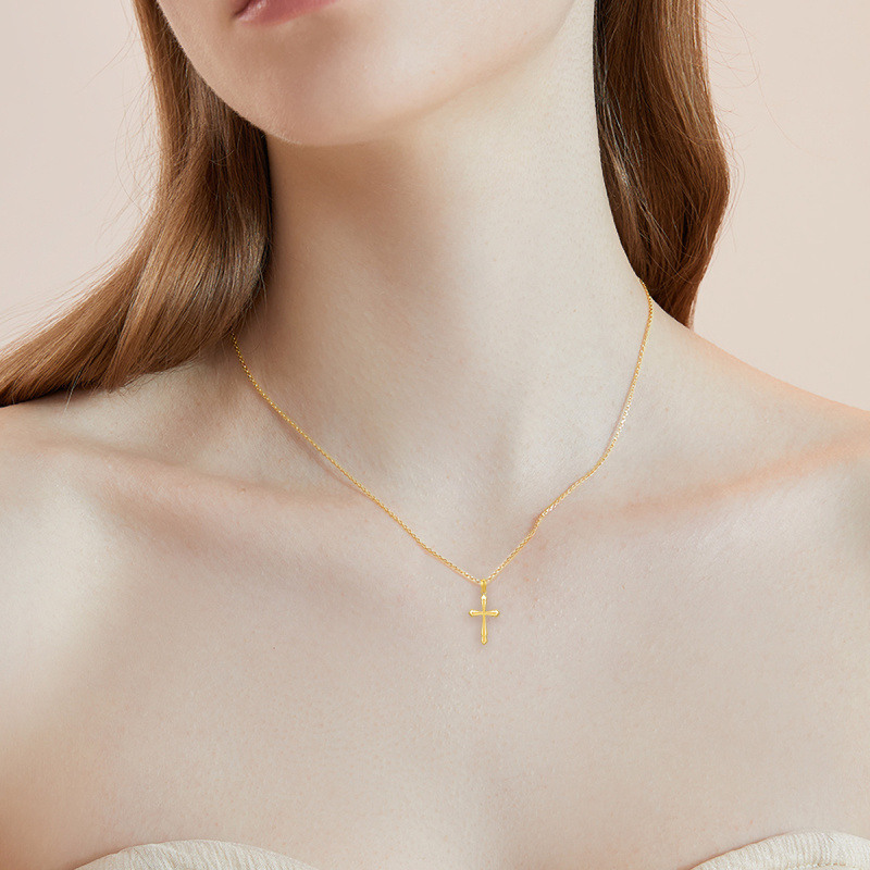 Collier pendentif croix en or 14 carats-2
