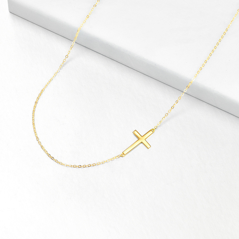 Collar con colgante de cruz de oro de 18 quilates para mujer, ideal para mejores amigas.-3