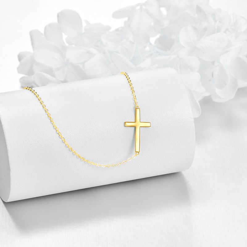 Collar con colgante de cruz de oro de 18 quilates para mujer, ideal para mejores amigas.-4