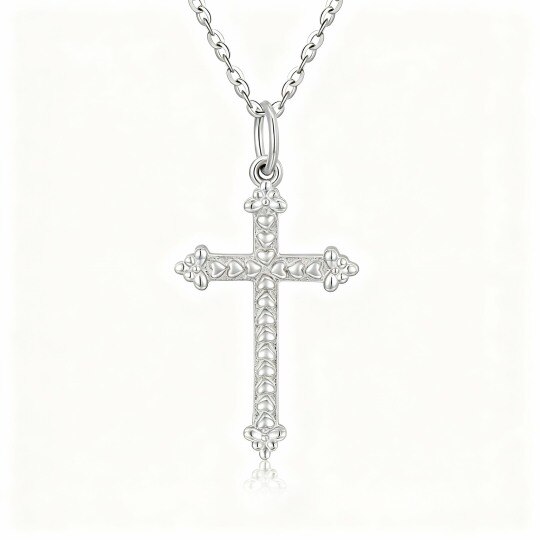 Collar con colgante de cruz de oro blanco de 10 quilates