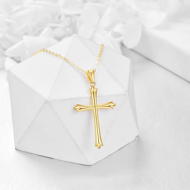 18K Gold Cross Pendant Necklace-4
