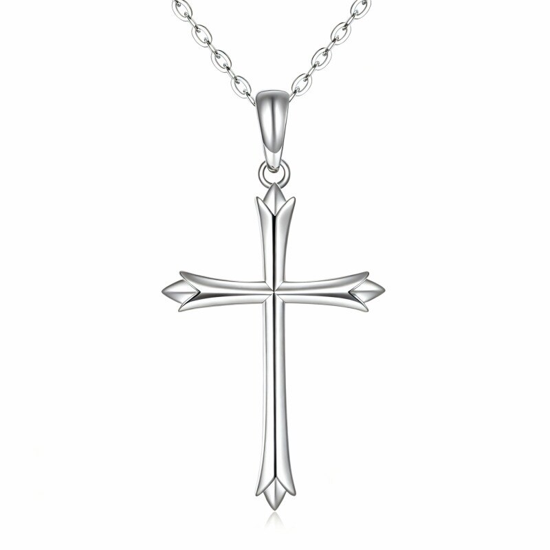 Colar com pendente de cruz em ouro branco 18K-1