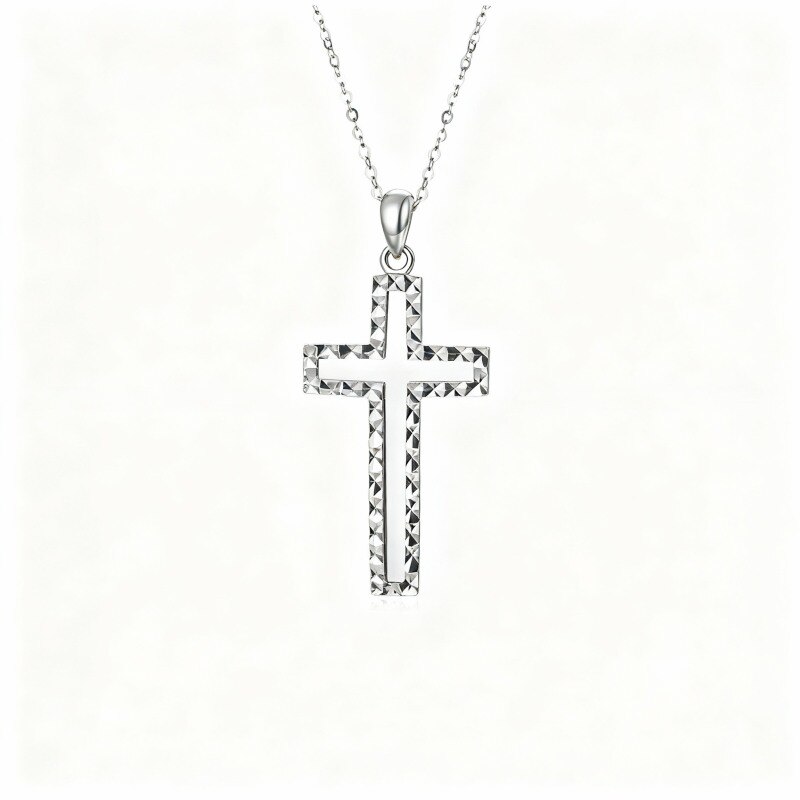 Collier pendentif croix en or blanc 14 carats-1